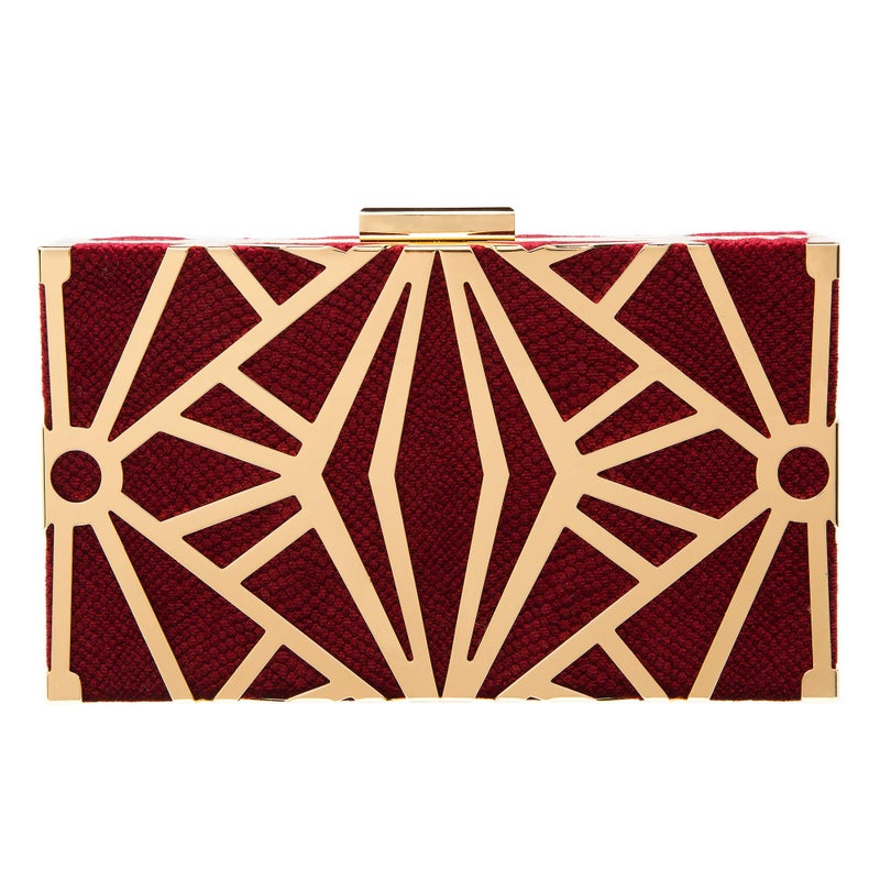 CARIEDO Women Evening Bag Elegant Clutch Purse Exquisite Velvet Metal Hollow out Handbags Prom Wedding Party (Maroon) - Image 1
